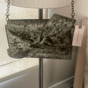 Anthropologie NWT Moss Green Velvet Chain Link Crossbody Bag